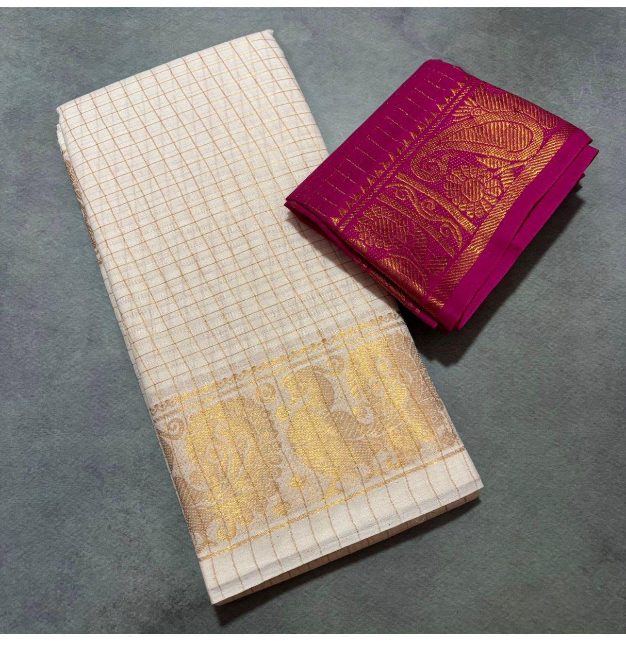 Kerala-inspired Sungudi Cotton Micro-Checks Saree